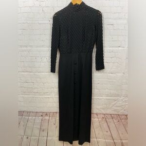 Black Crochet Bodice Long Sleeves Morticia Halloween Gothic Style Long Dress